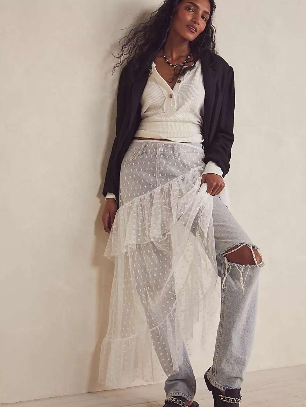 Free People Run Wild White Polka Swiss Dot Ruffled Half Slip Skirt Nwt Sz M - Picture 3 of 11